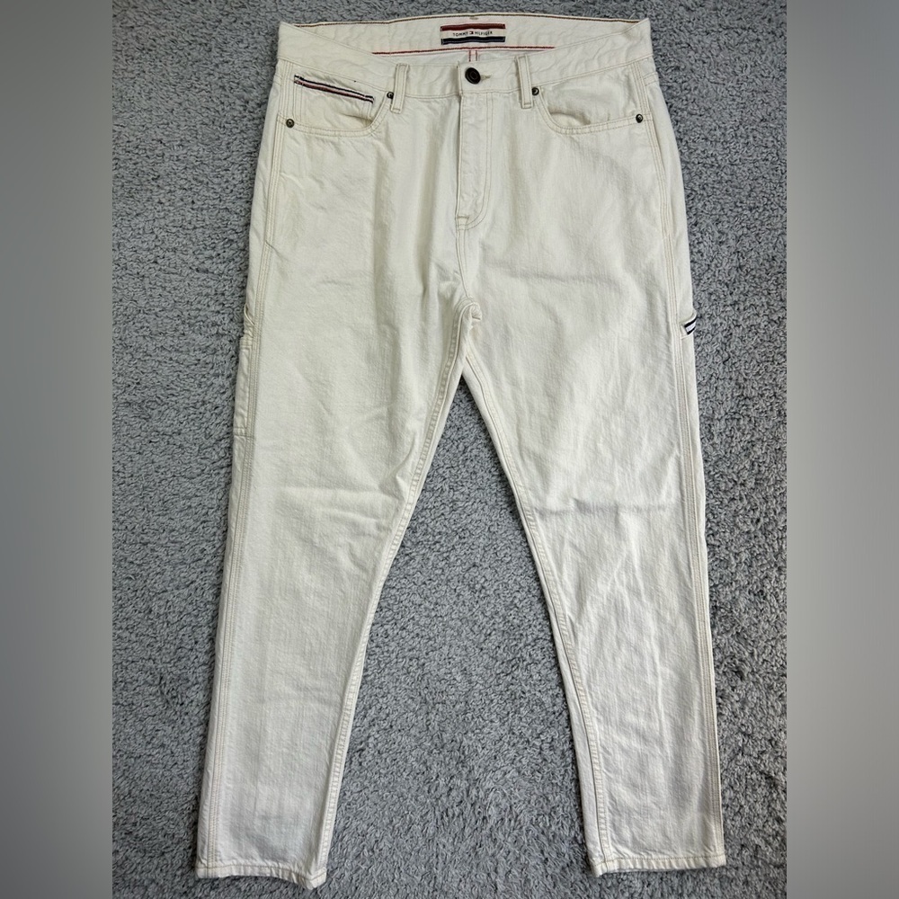 Tommy Hilfiger Jeans Mens 32 x 30 Carpenter Relaxed Tapered White Denim Classic